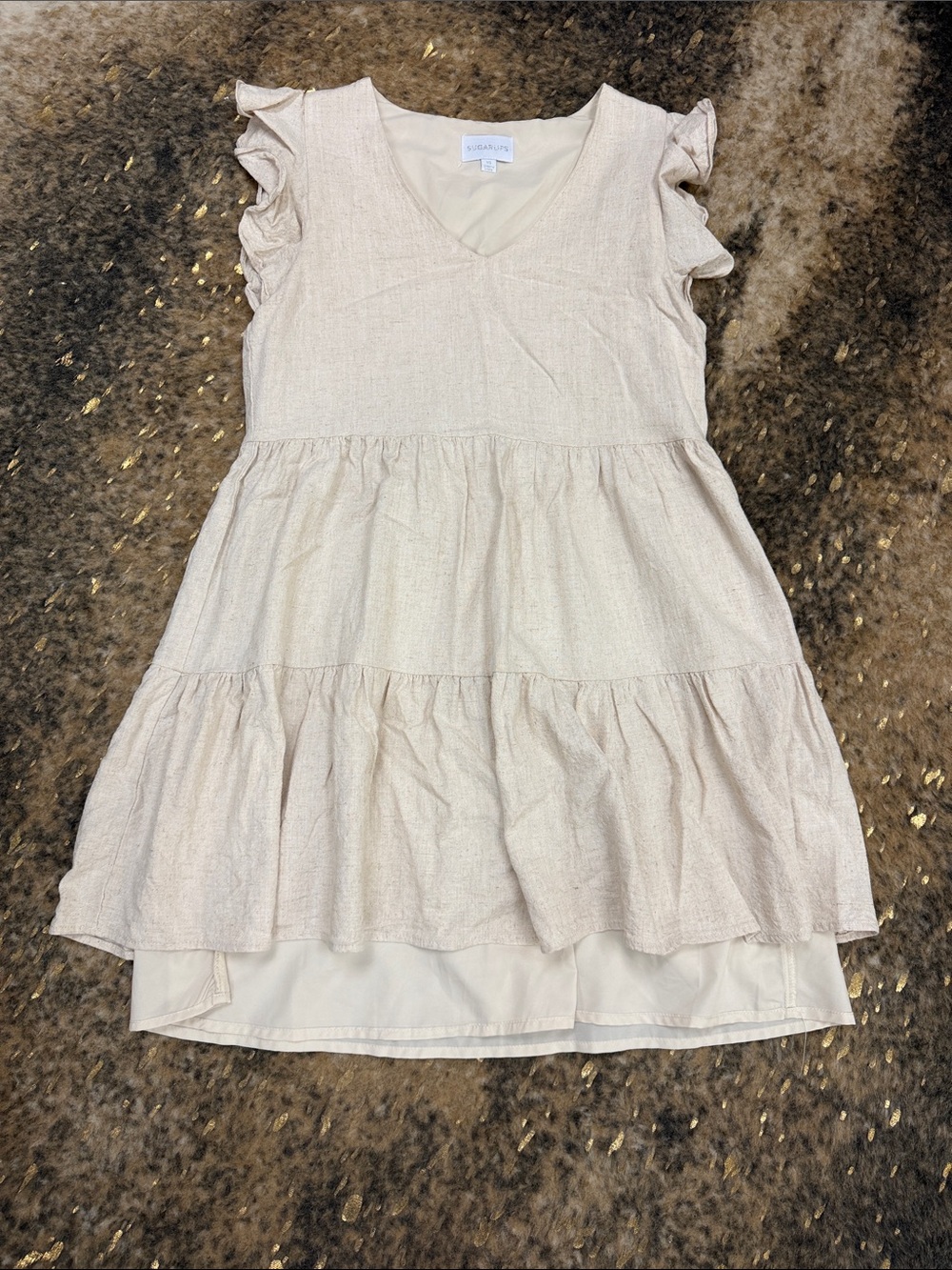 Sugarlips Cream Ruffled Tiered Dress XS